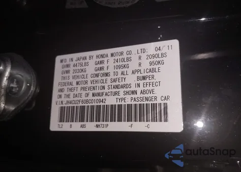 2011 Acura Tsx 2.4 z USA, uszkodzony, nr VIN JH4CU2F60BC010942